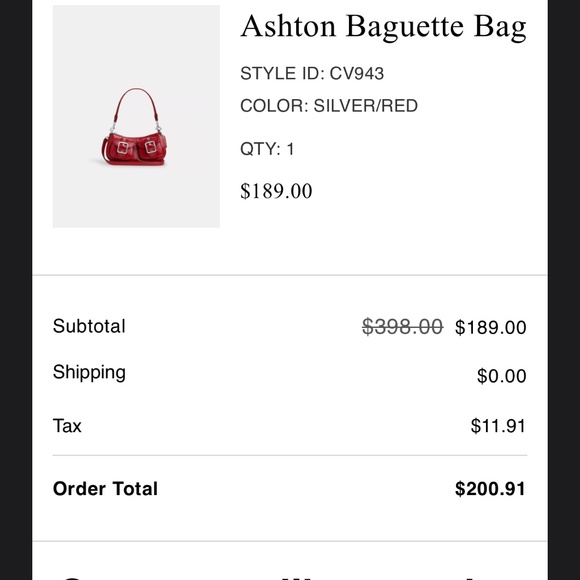 COACH Ashton Baguette Bag - Dark Cardinal/Silver - Picture 10 of 10